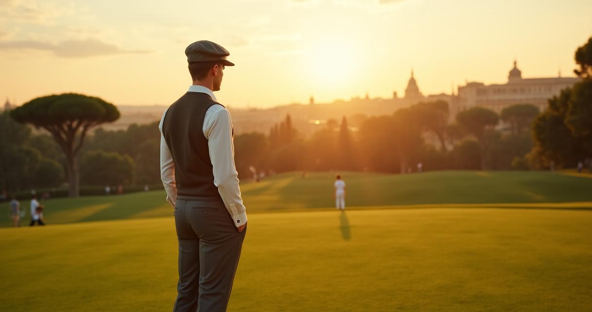 Un giocatore di golf elegante in stile anni 20 sul green di Gatsby Greens