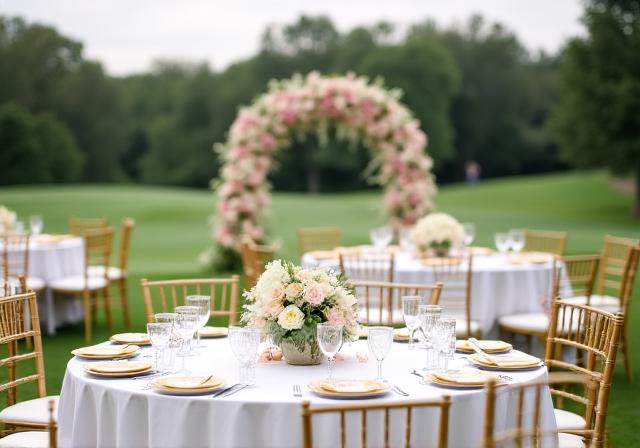Matrimonio romantico al tramonto sul campo da golf