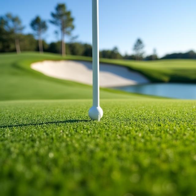 Dettaglio tecnico di un green con ostacolo d'acqua